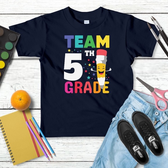 Team 5th Grade Shirt, 100 Days Of School , Hardworking Student Shirt - Picture 1 of 2
